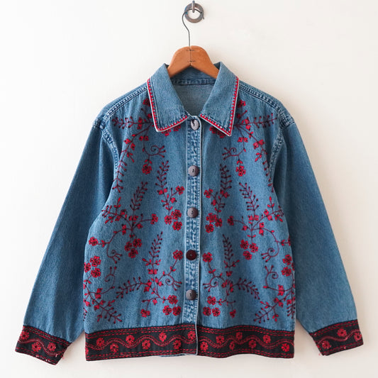 flower stitch denim jacket