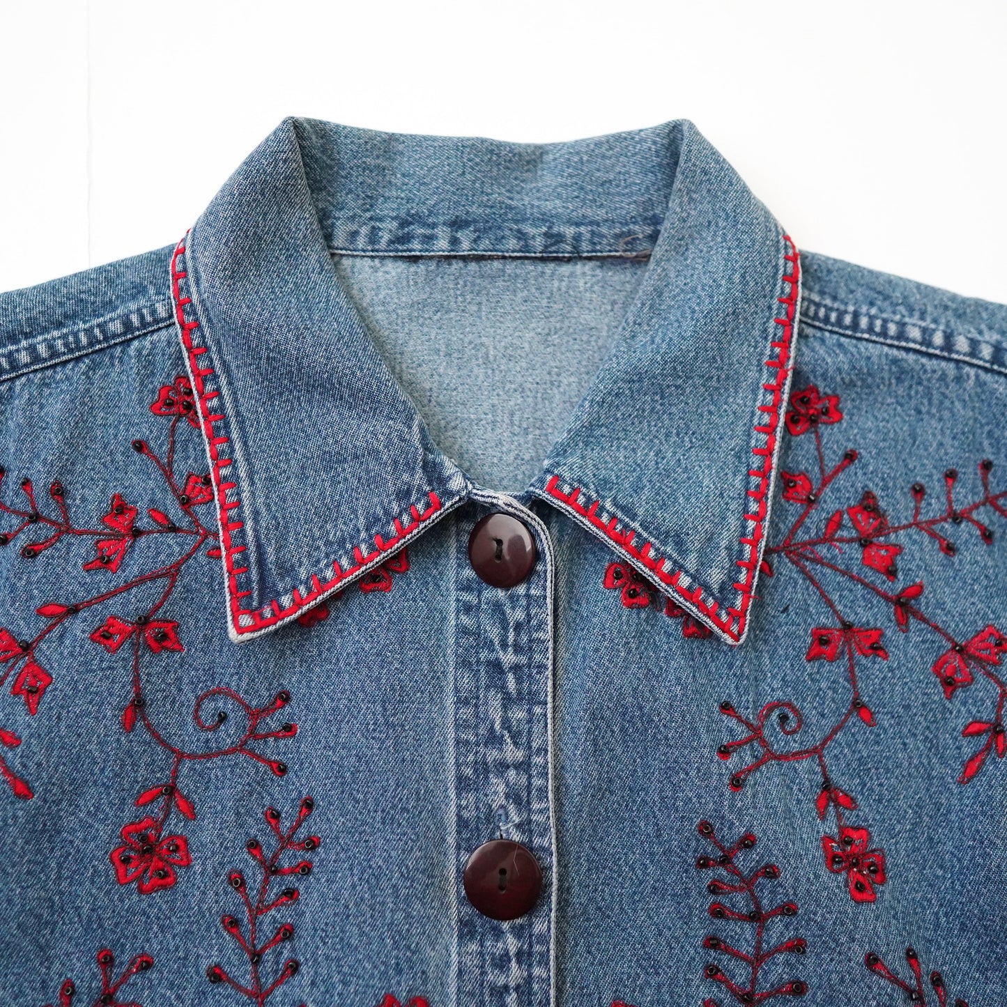 flower stitch denim jacket