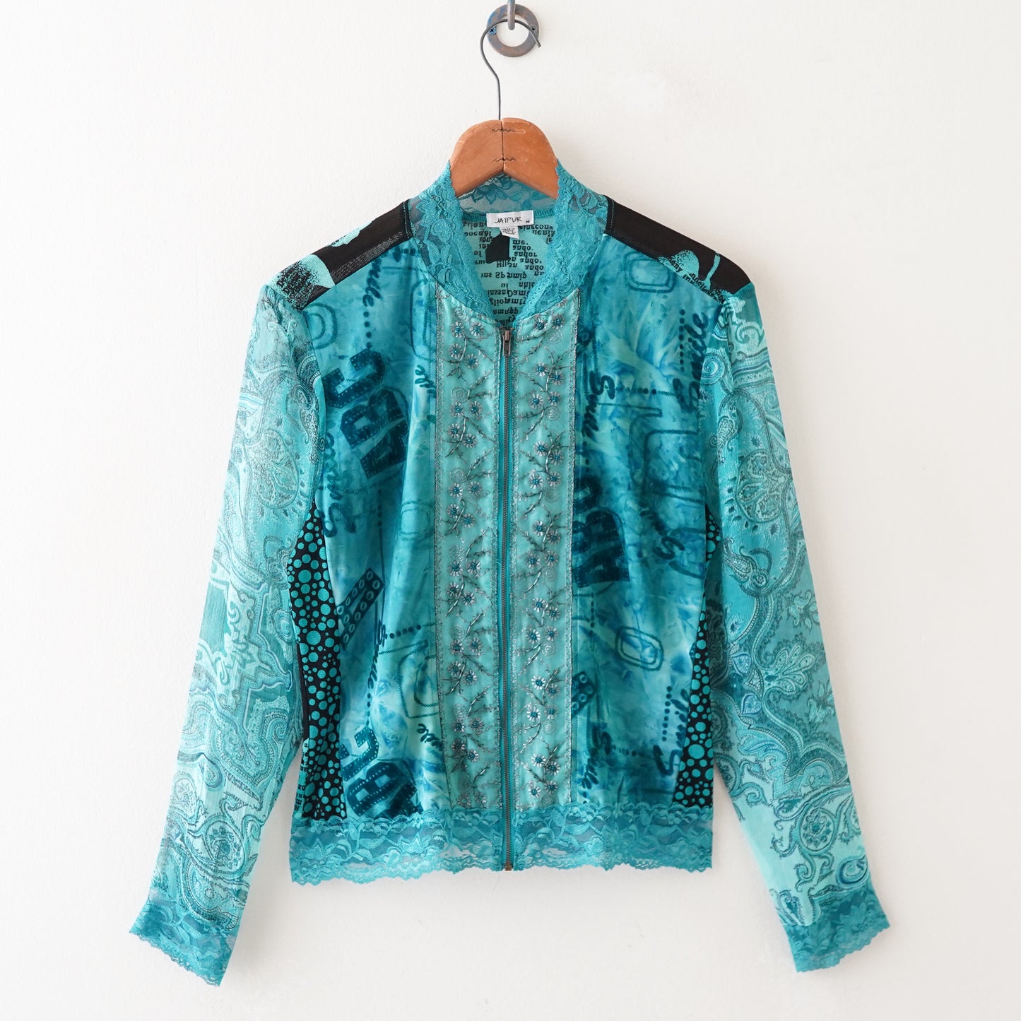 lace pattern zip up shirt