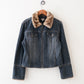 giacca fur collar denim jacket