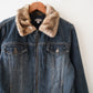 giacca fur collar denim jacket