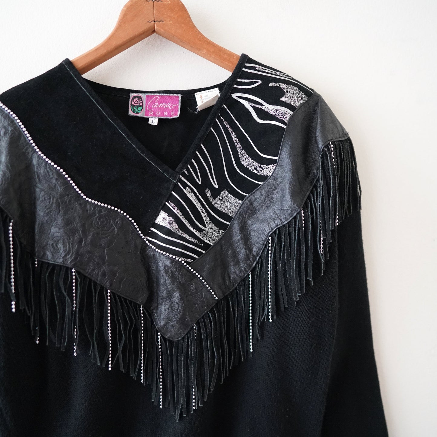 80s leather tassel sweater