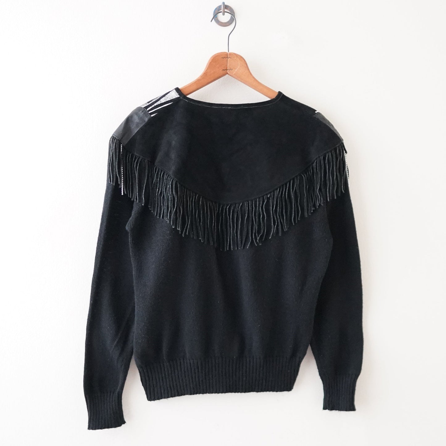 80s leather tassel sweater