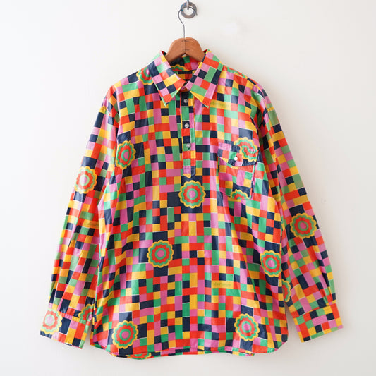 70s colorful nylon check shirt