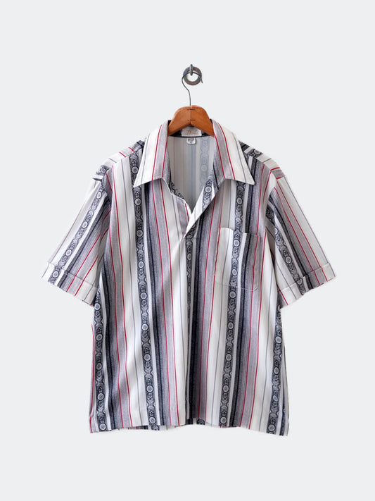 70s open collar stripe shirt