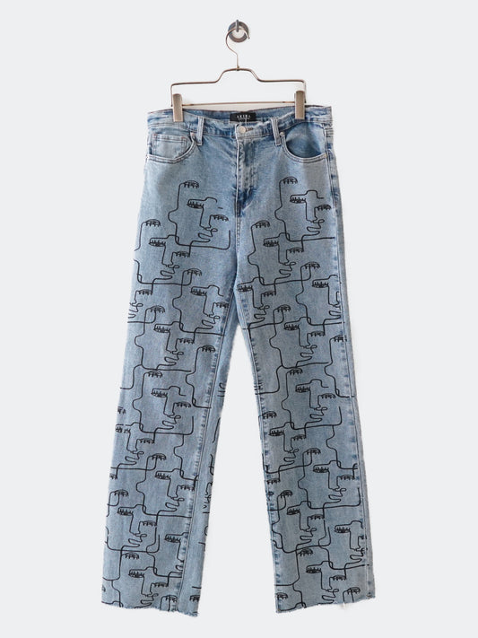 graffiti design denim pants