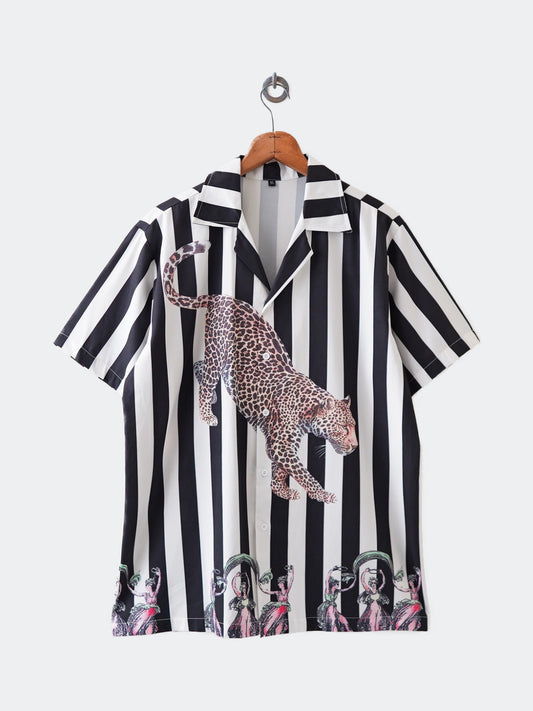 open coller stripe animal shirt