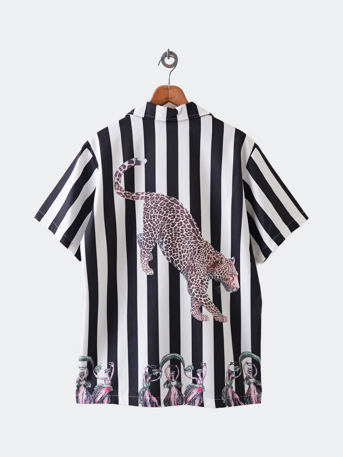 open coller stripe animal shirt