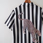 open coller stripe animal shirt