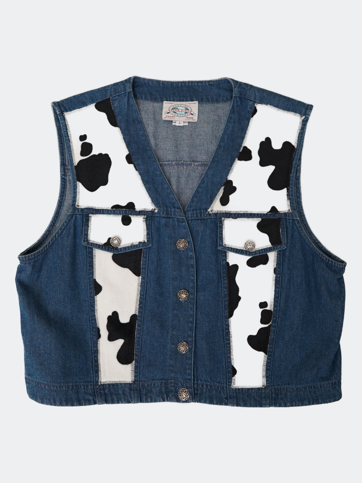 cow pattern denim vest