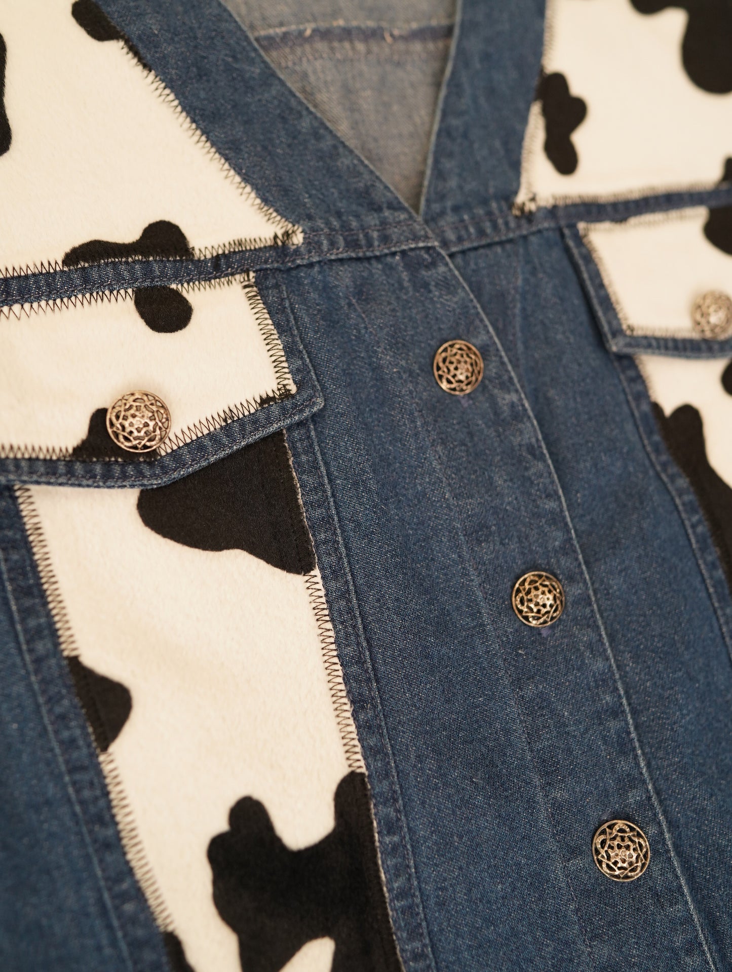 cow pattern denim vest