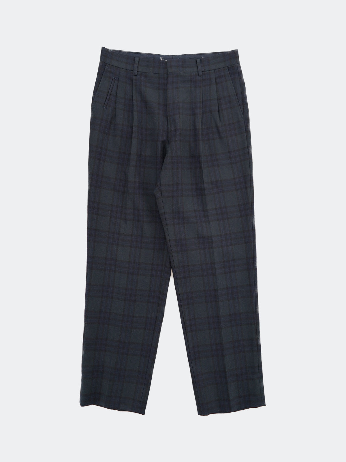 two tuck wool check pants