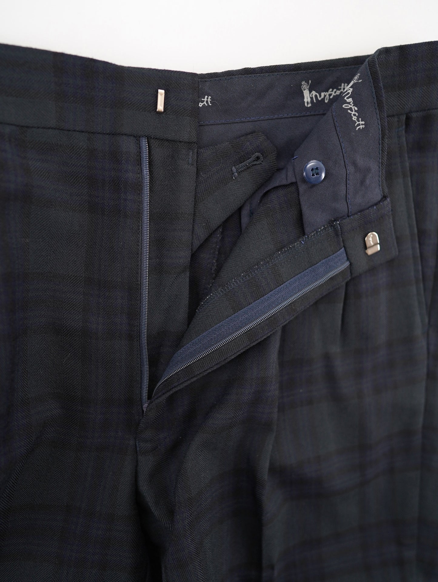 two tuck wool check pants