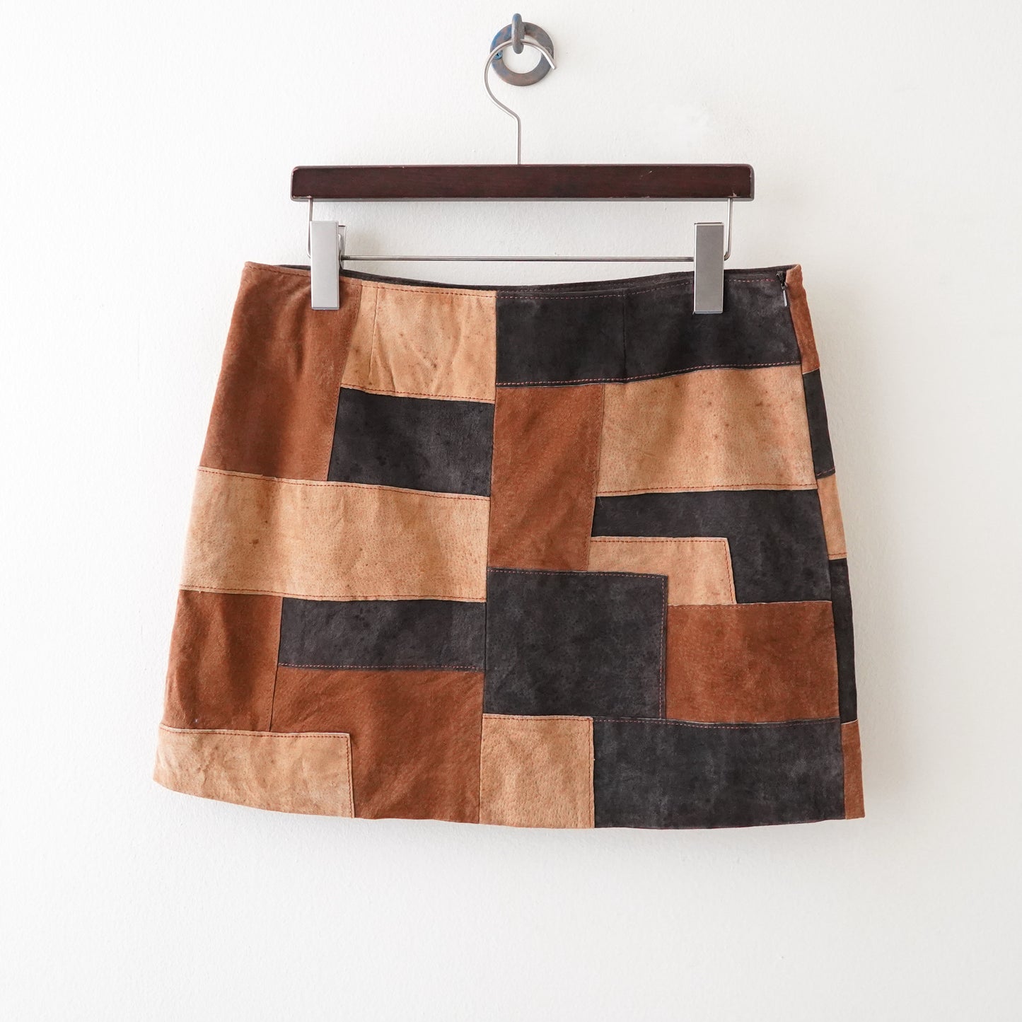 patchwork suede skirt