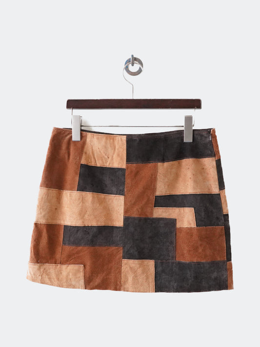 patchwork suede skirt